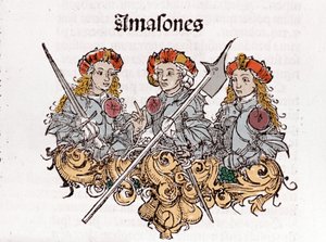 Amazonki w „Liber Chronicarum” Hartmanna Schedla wydrukowanej w Norymberdze w 1493 r. autorstwa Hartmann Schedel