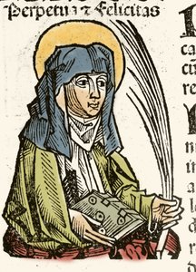 Reprezentacja św. Perpetuusa, męczeństwo w Kartaginie. ksylografia Hartmanna Schedla „„Kroniki Norymberskie”” 1493. autorstwa Hartmann Schedel