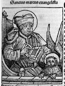 Reprezentacja ewangelisty św. Marka. Rycina z „Liber chronicarum” (kroniki norymberskie) Hartmanna Schedla 1493 autorstwa Hartmann Schedel