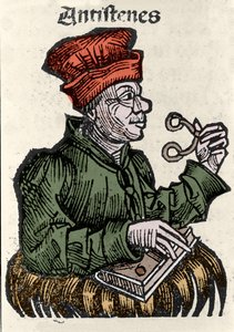 Grecki filozof Antysten (444-365 pne). Ksylografia „Kroniki Norymbergi” Hartmanna Schedela autorstwa Hartmann Schedel