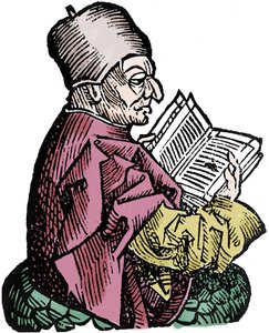 Historyk i teolog Beda Czcigodny (673-735) (Beda Venerabilis). Ksylografia „Kroniki Norymbergi” Hartmanna Schedela