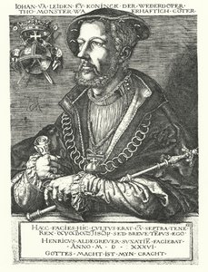 Jan z Leiden, przywódca holenderskich anabaptystów i jeden z przywódców rebelii w Munster w latach 1534-1535 (rycina) autorstwa Heinrich (after) Aldegrever