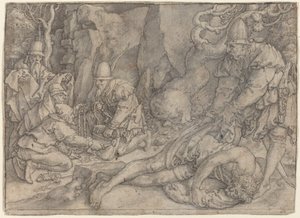 Człowiek obezwładniony przez złodziei, c. 1554. autorstwa Heinrich Aldegrever