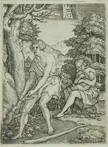 Adam i Ewa w pracy, z Historii Adama i Ewy autorstwa Heinrich Aldegrever