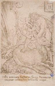 Herakles chwytający hinda kerynejskiego, z serii:  The Labours of Hercules (13) autorstwa Heinrich Aldegrever