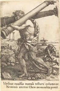 Herkules niosący dwie kolumny Gazy, 1550. autorstwa Heinrich Aldegrever