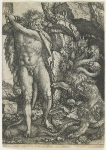 Herkules niszczy Hydrę Lernejską, 1550 autorstwa Heinrich Aldegrever