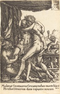 Herkules zapobiegający zgwałceniu centaurów na Hippodamii, 1550. autorstwa Heinrich Aldegrever