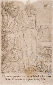 Herkules walczący z rzecznym bogiem Achelousem, z serii:  The Labours of Hercules (7) autorstwa Heinrich Aldegrever