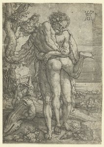 Herkules walczy z bogiem rzeki Achelos Prace Herkulesa (tytuł serii) autorstwa Heinrich Aldegrever
