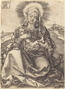 Madonna w krajobrazie siedząca na poduszce, 1527. autorstwa Heinrich Aldegrever