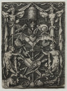 Projekt ornamentu z nietoperzem w środku, 1550. autorstwa Heinrich Aldegrever