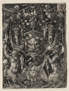 Wzór ornamentu z maską i orłem pomiędzy dwoma faunami poniżej autorstwa Heinrich Aldegrever