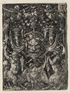Ornament z maską i orłem pomiędzy dwoma faunami poniżej, 1509. autorstwa Heinrich Aldegrever