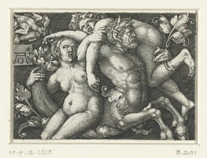 Ornament z trytonem i dwiema nereidami autorstwa Heinrich Aldegrever