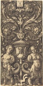 Ornament z wazonem i dwiema postaciami kobiecymi, 1553. autorstwa Heinrich Aldegrever