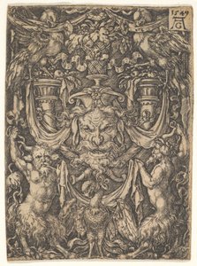 Ozdobny wzór z maską i orłem pomiędzy dwoma faunami poniżej, 1549. autorstwa Heinrich Aldegrever