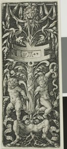 Panel ozdobny z dwoma nagimi chłopcami stojącymi na nogach satyra autorstwa Heinrich Aldegrever
