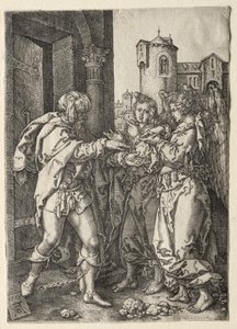 Historia Lota: Lot wita aniołów autorstwa Heinrich Aldegrever