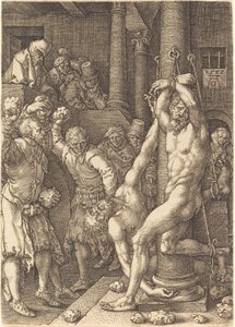 Dwóch starszych ukamienowanych przez lud, 1555. autorstwa Heinrich Aldegrever