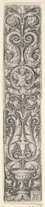 Tablica pionowa z kandelabrem zawierającym medalion z centaurem i parą Dolp..., 1529. autorstwa Heinrich Aldegrever