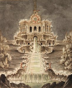 Szkic ośmiokąta oświetlonego (ołówek, długopis i akwarela na papierze) autorstwa Heinrich Christoph Jussow