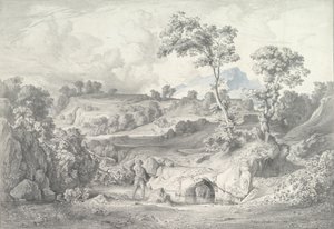 Pejzaż południowy z człowiekiem i wężem, 1847 r. autorstwa Heinrich Dreber