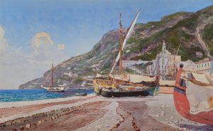 Amalfi, kutry rybackie na plaży / akwarela H.Hermanns autorstwa Heinrich Hermanns