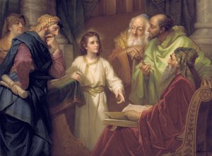 Tablica przedstawiająca Chrystusa w świątyni, koniec XIX - początek XX wieku autorstwa Heinrich Karl Hofmann