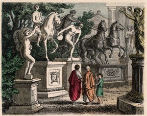 Starożytna Grecja: Posągi mistrzów olimpijskich wzniesione w Olimpii, 1866 r. autorstwa Heinrich Leutemann