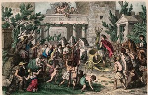 Starożytna Grecja: Powitanie mistrza olimpijskiego w jego rodzinnym mieście, 1866 r. autorstwa Heinrich Leutemann