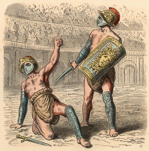 Starożytny Rzym: Gladiator walczy w amfiteatrze