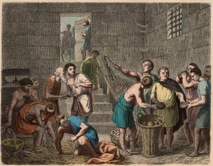 Starożytny Rzym: dystrybucja żywności dla niewolników wieczorem, 1866 r.