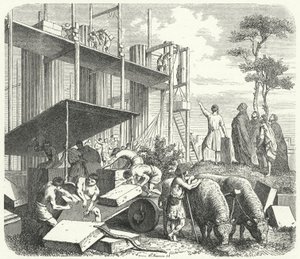 Budowa świątyni na Awentynie, Rzym (rycina) autorstwa Heinrich Leutemann