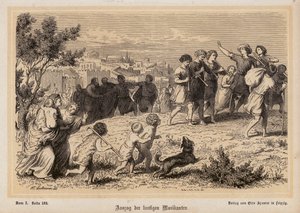 Wyjazd grupy rzymskich muzyków (rycina) autorstwa Heinrich Leutemann