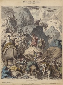 Hannibal prowadzący armię Kartaginy przez Alpy (kolorowy grawerunek) autorstwa Heinrich Leutemann