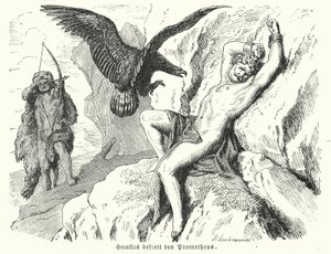 Herakles uwalniający Prometeusza (rycina) autorstwa Heinrich Leutemann