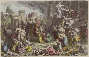 Żołnierze rzymscy plądrują zdobyte miasto (kolorowy grawerunek) autorstwa Heinrich Leutemann