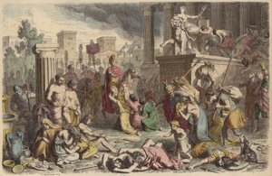 Żołnierze rzymscy plądrują zdobyte miasto (kolorowy grawerunek) autorstwa Heinrich Leutemann