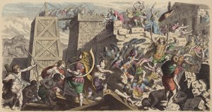 Żołnierze rzymscy szturmujący miasto (kolorowy grawerunek) autorstwa Heinrich Leutemann