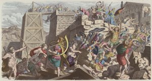 Rzymscy żołnierze szturmujący miasto (kolorowy grawerunek) autorstwa Heinrich Leutemann