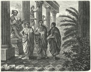 Cesarz rzymski August, Gajusz Mecenas i Wergiliusz (rycina) autorstwa Heinrich Leutemann