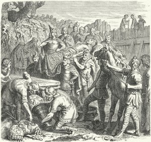 Pochówek króla Wizygotów Alaryka I w korycie rzeki Busento, 410 (rycina) autorstwa Heinrich Leutemann