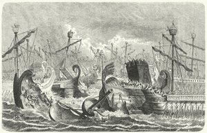 Zwycięstwo floty rzymskiej nad Kartagińczykami w bitwie pod Aegatami, 241 pne (grafika) autorstwa Heinrich Leutemann