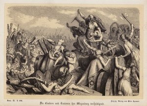 Kobiety Cymbrów i Teutonów broniące swojego pociągu bagażowego przed Rzymianami (rycina) autorstwa Heinrich Leutemann