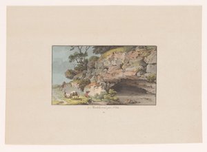 Widok pasterza z kozami obok jaskini w Montcherand à montcherand, prés d
