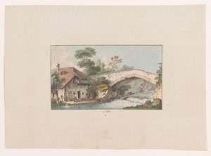 Widok domu przy moście w Orbe à Orbe (tytuł na obiekcie) Widoki Szwajcarii (tytuł serii) Collection de quelques vues dessinées en Suisse d