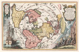 Mapa świata z opłynięciem Magellana Z Atlas novus Scherera, 1702-1703 autorstwa Heinrich Scherer