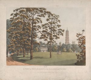 Widok w ogrodach Kew Alhambry i Pagody, 1813.