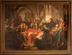 Dialog religijny Augusta Noacka na zamku w Marburgu 1869 z ramką autorstwa Heinrich Stürzl